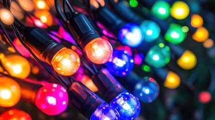 Poster - A string of colorful festive lights illuminates the darkness