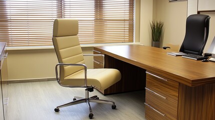Poster - Office interior displays desk chairs and window with blinds