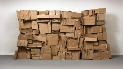 Poster - Stack of brown cardboard boxes forming an irregular wall