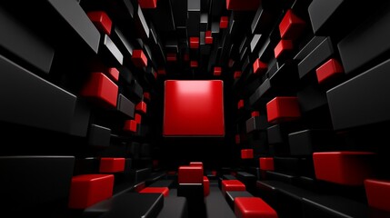 Aufkleber - Abstract Red and Black Cubes in a Dynamic 3D Space Illusion
