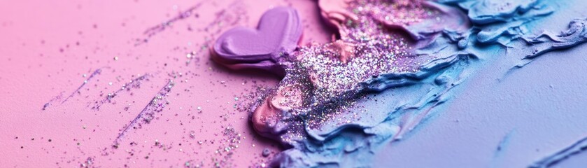 Poster - Artistic abstract background with paint glitter and heart shape decor