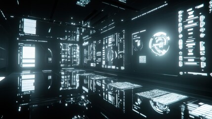 Poster - Futuristic spaceship interior displays advanced technology on the walls
