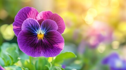 Sticker - Close up shot of a vibrant purple and yellow pansy