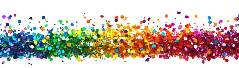 Poster - Sparkling colorful glitter cascade lying horizontally on a white background