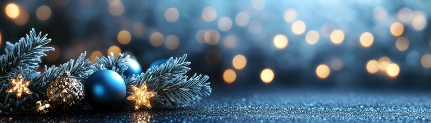 Aufkleber - Holiday scene featuring ornaments and frosted pine branches