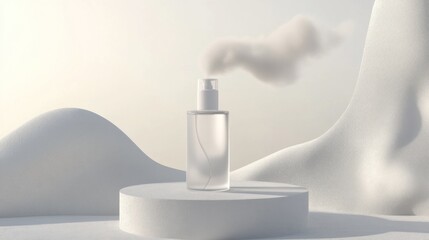 Poster - Clear serum bottle sits on a white pedestal display