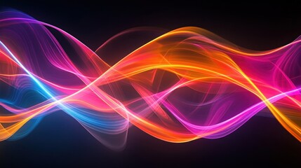 Poster - Wavy colored light strands dance against a dark background