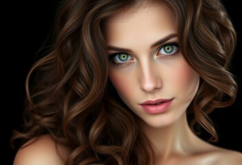 Wall Mural - Photorealistic female portrait on black background