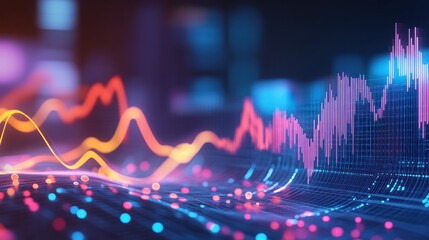 Poster - Digital stock market analysis shown with colorful glowing lines