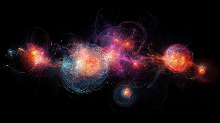 Poster - Abstract digital rendering showing colorful interconnected orbs against black