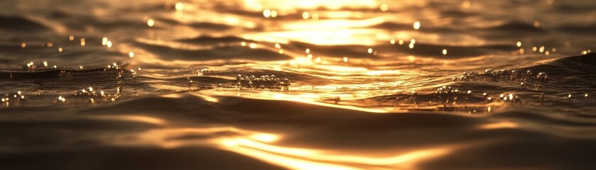 Poster - Water surface glows golden in the warm light of sunset