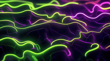 Poster - Abstract wavy neon lines with purple and green color gradient
