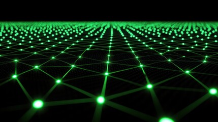 Poster - Green network of glowing nodes and connecting lines on black