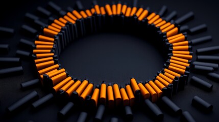 Poster - Abstract Circle of Orange and Black Cylinders on Dark Background