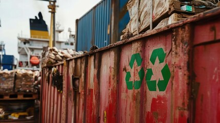 Poster - Green recycling symbol on a red rusty container
