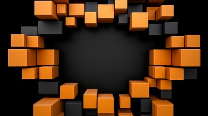 Poster - Abstract composition with orange and black cubes on dark background