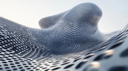 Poster - Wavy perforated metal structure with repeating hole patterns