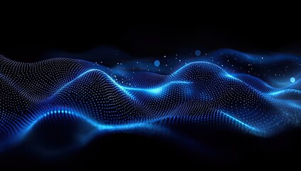 Poster - blue digital wave, particle flow, dark background, tech design
