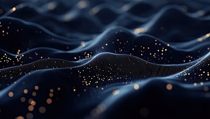 Poster - abstract digital wave data flow, glowing particles, dark background, tech design