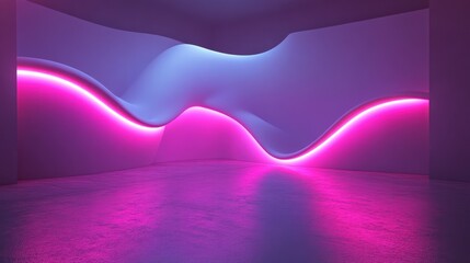 Poster - A futuristic room has a wave with neon lights
