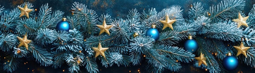 Poster - Festive christmas decoration featuring blue ornaments and golden stars