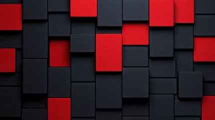 Poster - Abstract geometric pattern with red and black square blocks