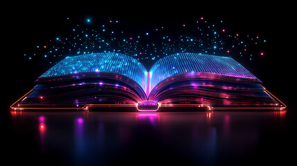 Poster - Open book with glowing pages, symbolizing effective learning and education. The image captures the essence of creativity, imagination, and the power of reading to expand horizons