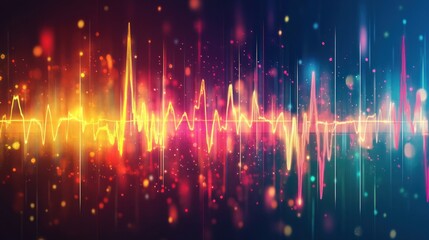 Aufkleber - Vibrant equalizer line art with shimmering particles and radiant glow