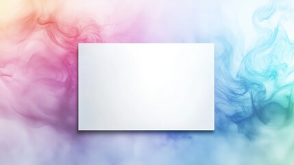 Poster - Blank white rectangle floats over an abstract colorful smoke background