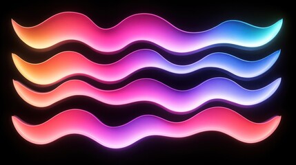 Poster - Four colorful neon waves arranged in parallel on black backdrop