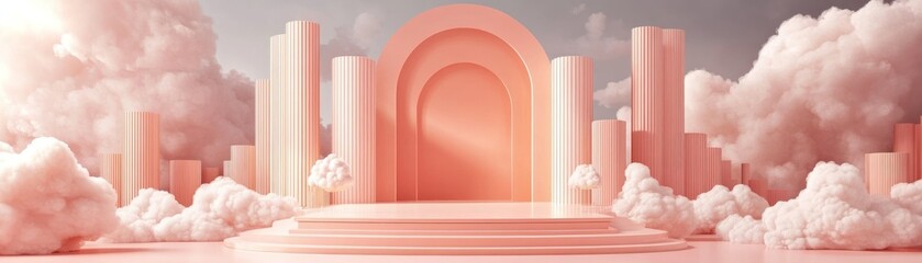 Aufkleber - Dreamy surreal architectural landscape with clouds and pastel colors