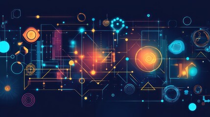 Aufkleber - Abstract futuristic technology network with connecting lines and geometric shapes