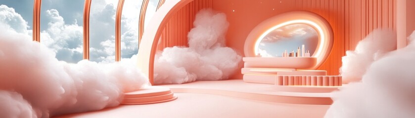 Poster - A dreamy peach colored set filled with clouds and reflections