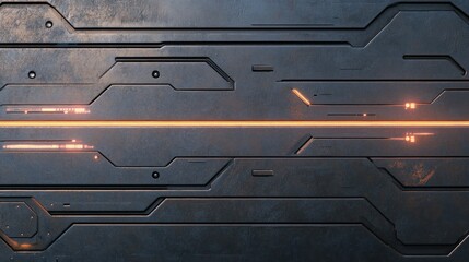Aufkleber - Futuristic metal surface with geometric shapes and orange illumination