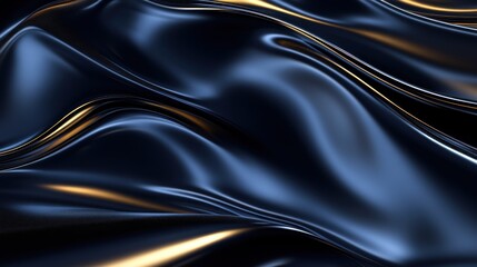 Poster - Abstract dark blue satin with gold highlights and flowing folds