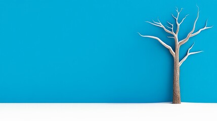 Poster - Abstract Dry Tree on Bright Blue Background Minimalist Design