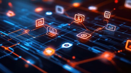 Poster - Digital data flows represented through glowing connections and icons