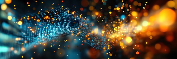 Poster - Digital background perfect for tech processes, neural networks, artificial intelligence, data transfer and encryption, digital archives, sound and graphic presentations, science, education, futuristic