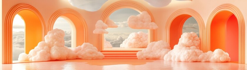 Aufkleber - Dreamy surreal scene with arches and fluffy cloud formations