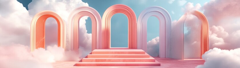 Poster - Arched portals lead to a sky filled with clouds