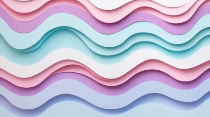 Poster - Abstract pastel colored paper waves layered in soft formation