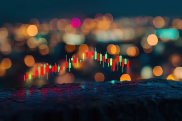 Poster - Stock market analysis with blurred city lights backdrop