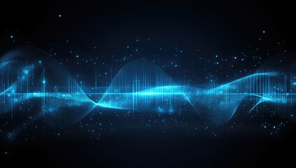 Fototapete - Abstract Blue Wave Digital Data Flow, Background