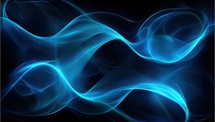 Poster - abstract blue energy wave flowing on dark background, digital art, website design