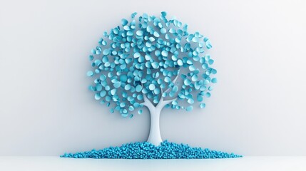 Poster - Stylized tree with blue leaves and a white trunk