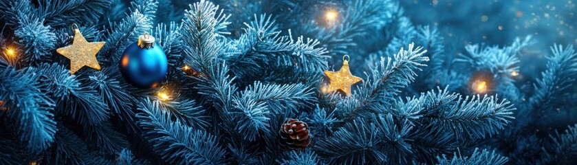 Poster - Decorated christmas tree branches create a beautiful and festive display