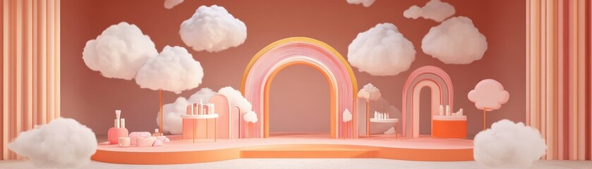 Aufkleber - Pastel clouds and rainbows create a whimsical dreamy landscape scene