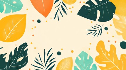 Poster - Colorful tropical leaves arranged around a central light background