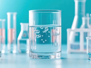 Poster - Row of laboratory test tubes filled with clear water on a white background for scientific research