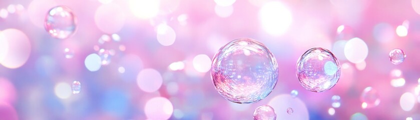 Poster - Ethereal bubbles float against a soft pastel bokeh background